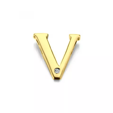 letter v diamanten hanger in 9 caraat goud 0,01 ct