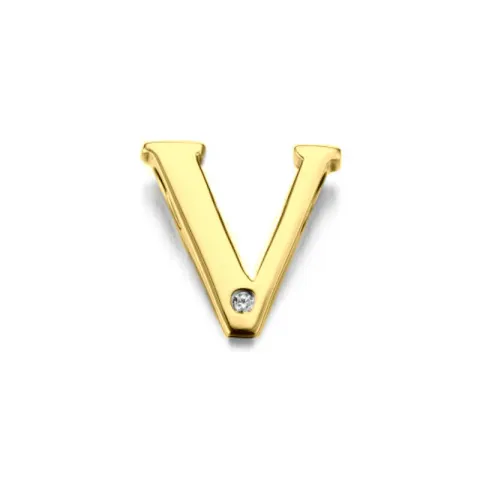 letter v diamanten hanger in 9 caraat goud 0,01 ct