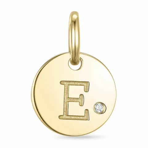 letter e diamant hanger in 9 caraat goud 0,01 ct