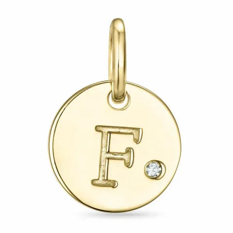 letter f diamant hanger in 9 caraat goud 0,01 ct