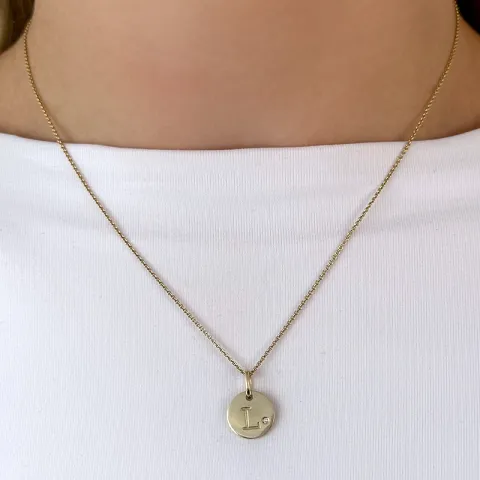 letter l diamant hanger in 9 caraat goud 0,01 ct