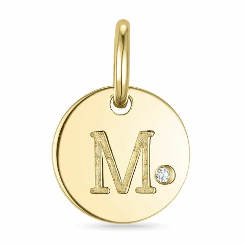 letter m diamant hanger in 9 caraat goud 0,01 ct