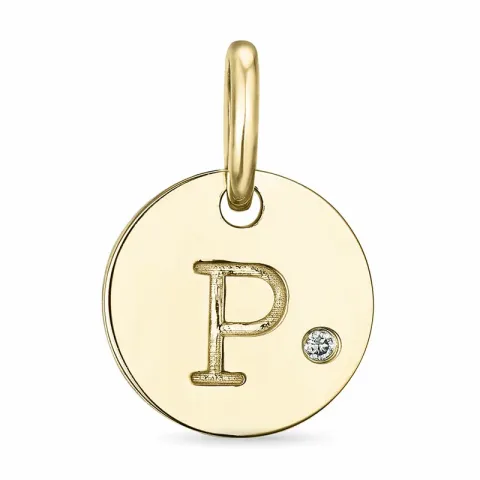 letter p diamant hanger in 9 caraat goud 0,01 ct