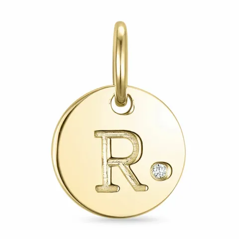 letter r diamant hanger in 9 caraat goud 0,01 ct