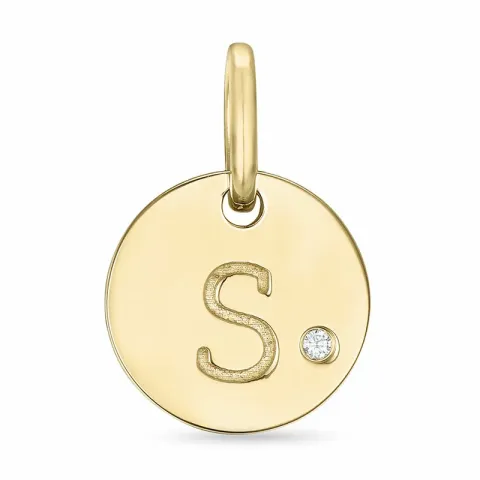 letter s diamant hanger in 9 caraat goud 0,01 ct