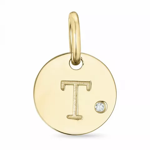 letter t diamant hanger in 9 caraat goud 0,01 ct