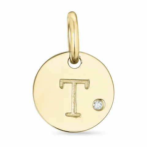 letter t diamant hanger in 9 caraat goud 0,01 ct