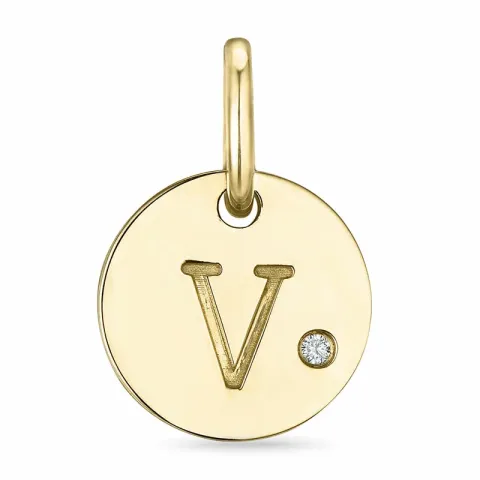 letter v diamant hanger in 9 caraat goud 0,01 ct