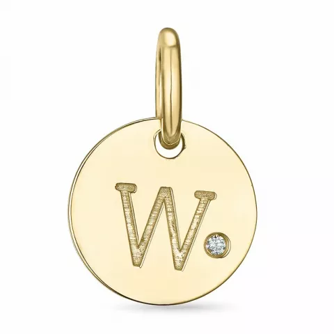 letter W hanger in 9 caraat goud 0,01 ct