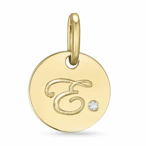 letter e diamant hanger in 9 caraat goud 0,01 ct