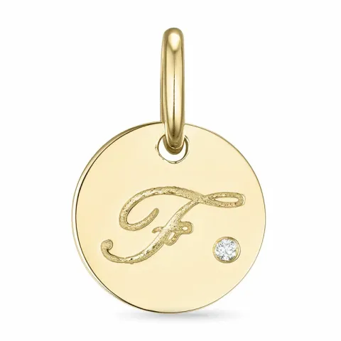 letter f diamant hanger in 9 caraat goud 0,01 ct