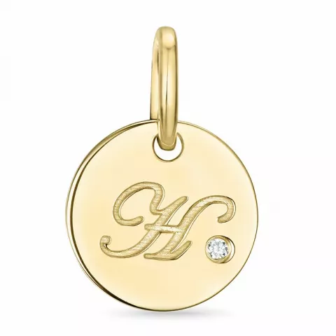 letter h diamant hanger in 9 caraat goud 0,01 ct