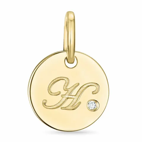 letter h diamant hanger in 9 caraat goud 0,01 ct