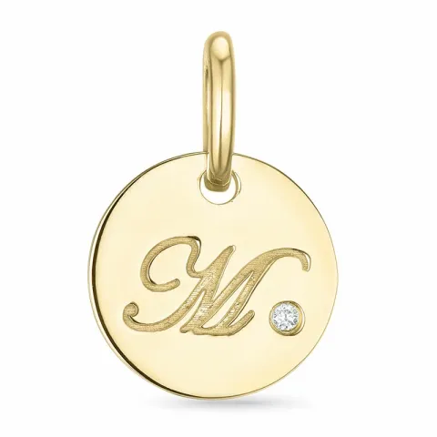 letter m diamant hanger in 9 caraat goud  0,01 ct