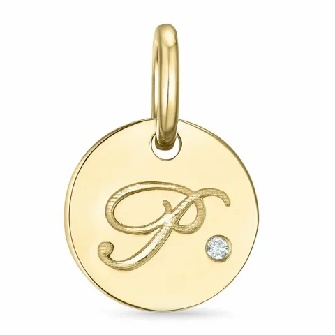 letter p diamant hanger in 9 caraat goud 0,01 ct