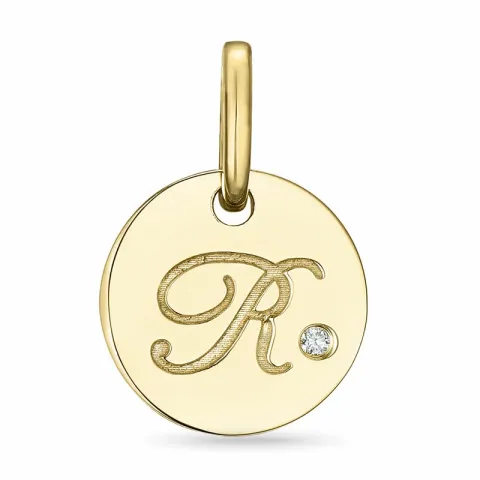 letter r diamant hanger in 9 caraat goud 0,01 ct