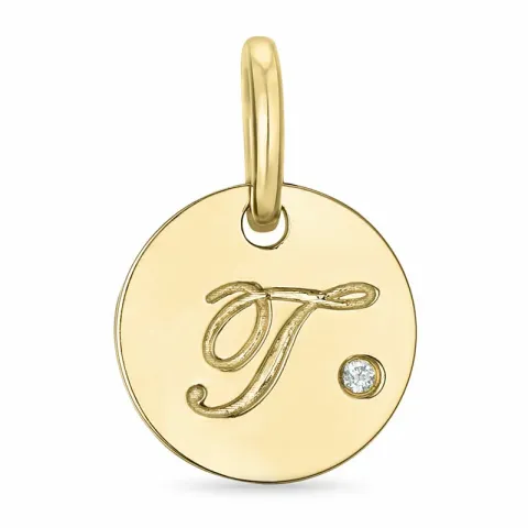 letter t diamant hanger in 9 caraat goud 0,01 ct