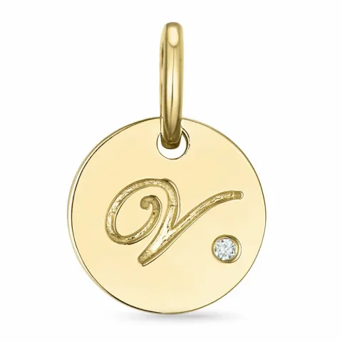 letter v diamant hanger in 9 caraat goud 0,01 ct