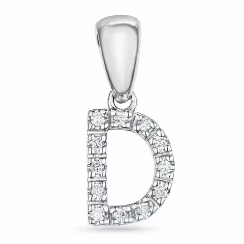letter d diamant hanger in 9 caraat witgoud 0,072 ct