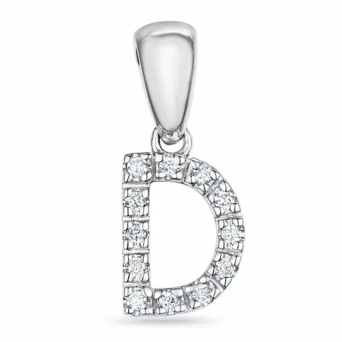 letter d diamant hanger in 9 caraat witgoud 0,072 ct