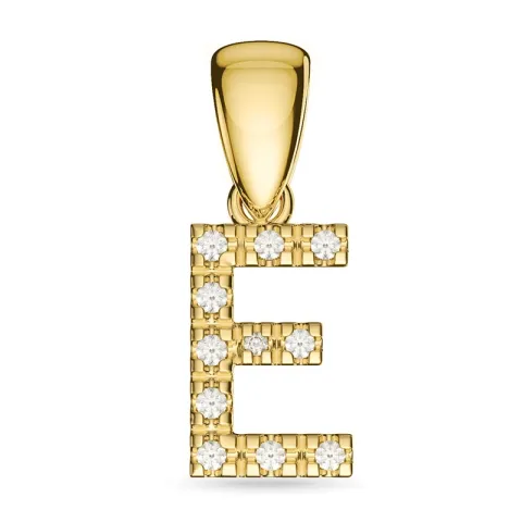 letter e diamant hanger in 9 caraat goud 0,07 ct