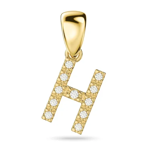 letter h diamant hanger in 9 caraat goud 0,07 ct