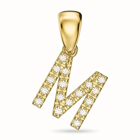 letter m diamant hanger in 9 caraat goud 0,10 ct