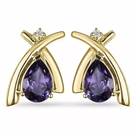 Amethist diamant oorbellen in 9 karaat goud met diamanten en amethisten