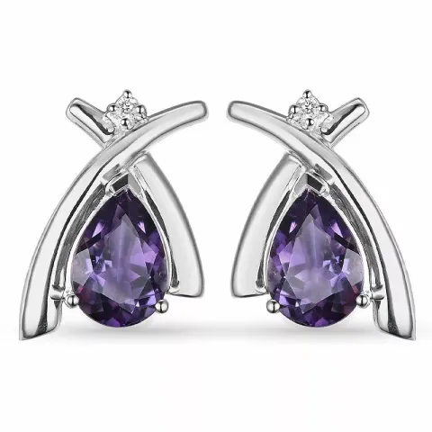 Amethist diamant oorbellen in 9 karaat witgoud met diamanten en amethisten