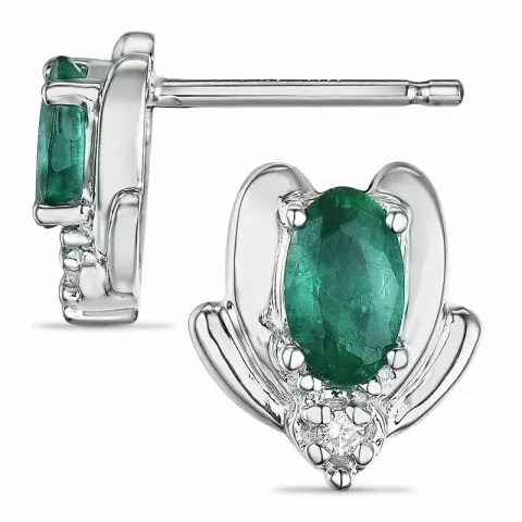 bloem smaragd diamant oorbellen in 9 karaat witgoud met diamant en smaragd 