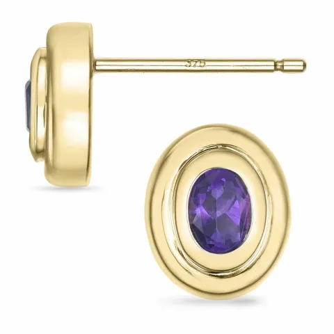 ovaal amethist solitaire oorbel in 9 karaat goud met amethist