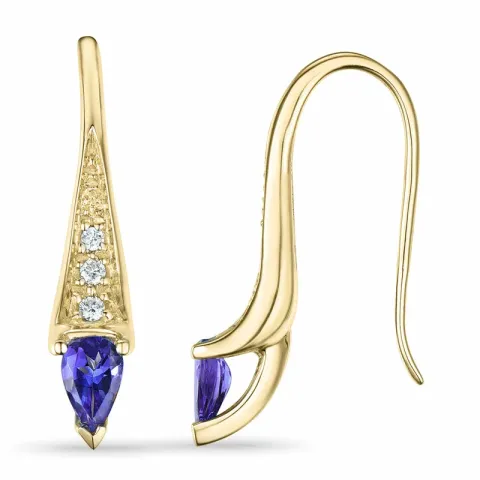lange tanzanite briljant oorbellen in 9 karaat goud met tanzanite en diamant