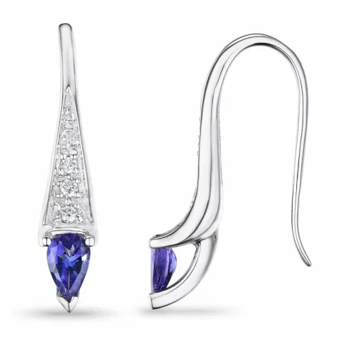 lange tanzanite briljant oorbellen in 9 karaat witgoud met tanzanite en diamant 