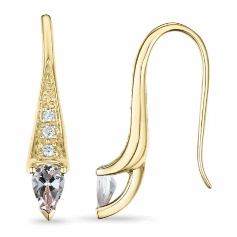 lange morganiet briljant oorbellen in 9 karaat goud met morganiet en diamant