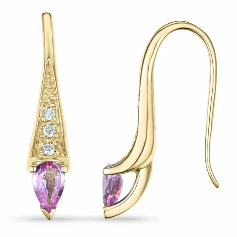 lange pink saffier diamant oorbellen in 9 karaat goud met pink saffier en diamant