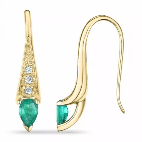 lange smaragd briljant oorbellen in 9 karaat goud met smaragd en diamant 