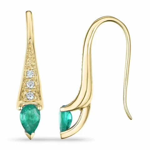 lange smaragd briljant oorbellen in 9 karaat goud met smaragd en diamant