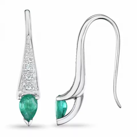 lange smaragd briljant oorbellen in 9 karaat witgoud met smaragd en diamant 
