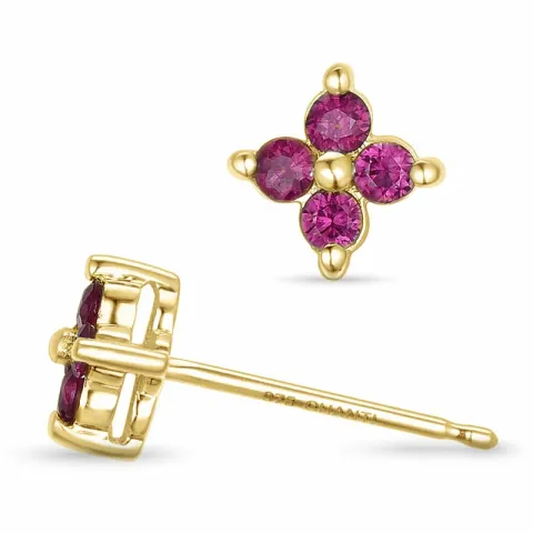 Bloem robijn oorsteker in 9 karaat goud met robijnen 