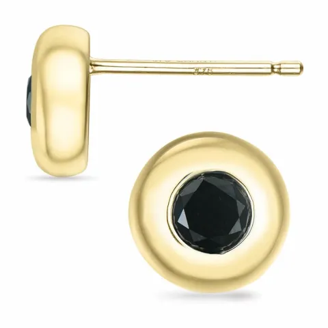 rond zwart briljant solitaire oorbel in 9 karaat goud met zwart diamant