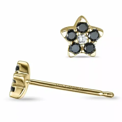 ster zwart diamant oorsteker in 9 karaat goud met diamant en zwart diamant