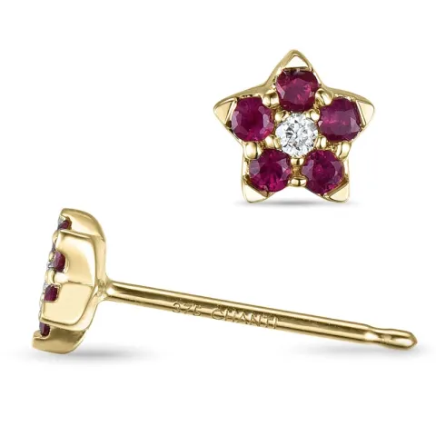Bloem robijn diamant oorbellen in 9 karaat goud met diamanten en robijnen 