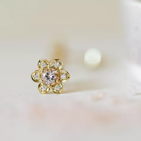 bloem morganiet briljant oorbellen in 9 karaat goud met morganiet en diamant 