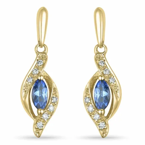 lange tanzanite briljant oorbellen in 9 karaat goud met tanzanite en diamant 