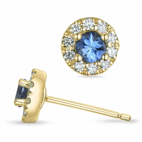 rond tanzanite briljant oorbellen in 9 karaat goud met tanzanite en diamant 