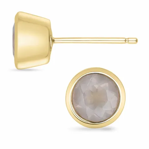 2 x 0,80 ct rond roze kwarts solitaire oorbel in 9 karaat goud met roze kwarts