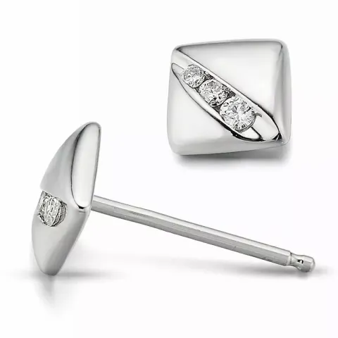 vierkant diamant oorsteker in 9 karaat witgoud met diamant