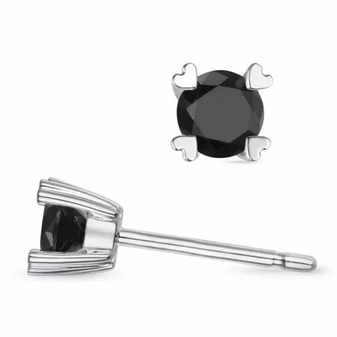 2 x 0,20 ct zwart diamant solitaire oorbel in 9 karaat witgoud met zwart diamant