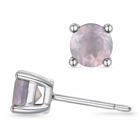 2 x 0,50 ct roze kwarts solitaire oorbel in 9 karaat witgoud met roze kwarts