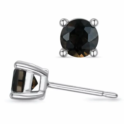 2 x 0,47 ct rookkleurig kwarts solitaire oorbel in 9 karaat witgoud met rookkleurige kwarts